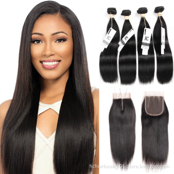 Straight Bundles With Closure Brazilian Hair Weave Bundles With Closure Human Hair Bundles With Closure Hair Extension